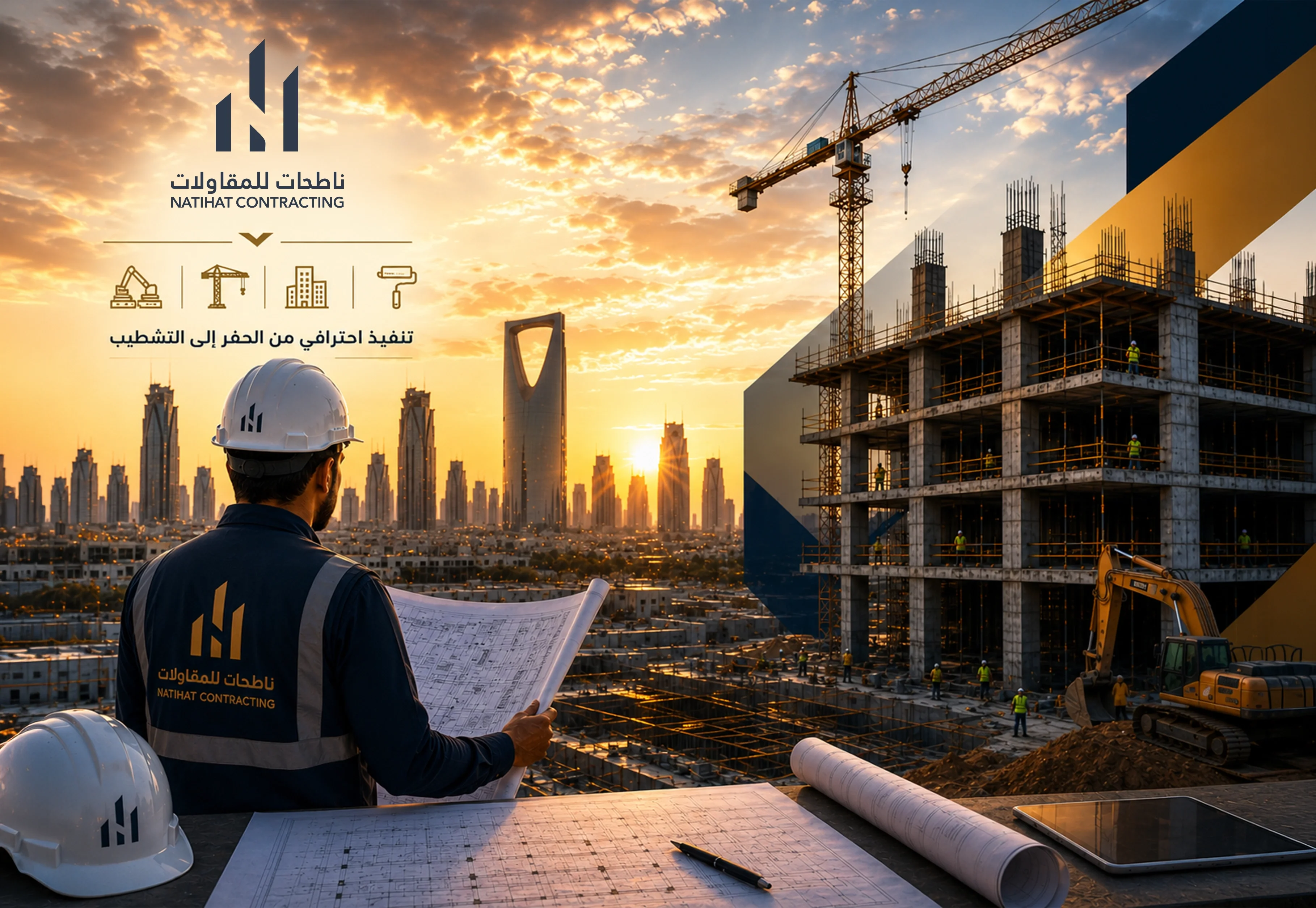 أفضل مقاول بناء في الرياض | شركة الناطحات للمقاولات — تنفيذ احترافي من الحفر إلى التشطيب