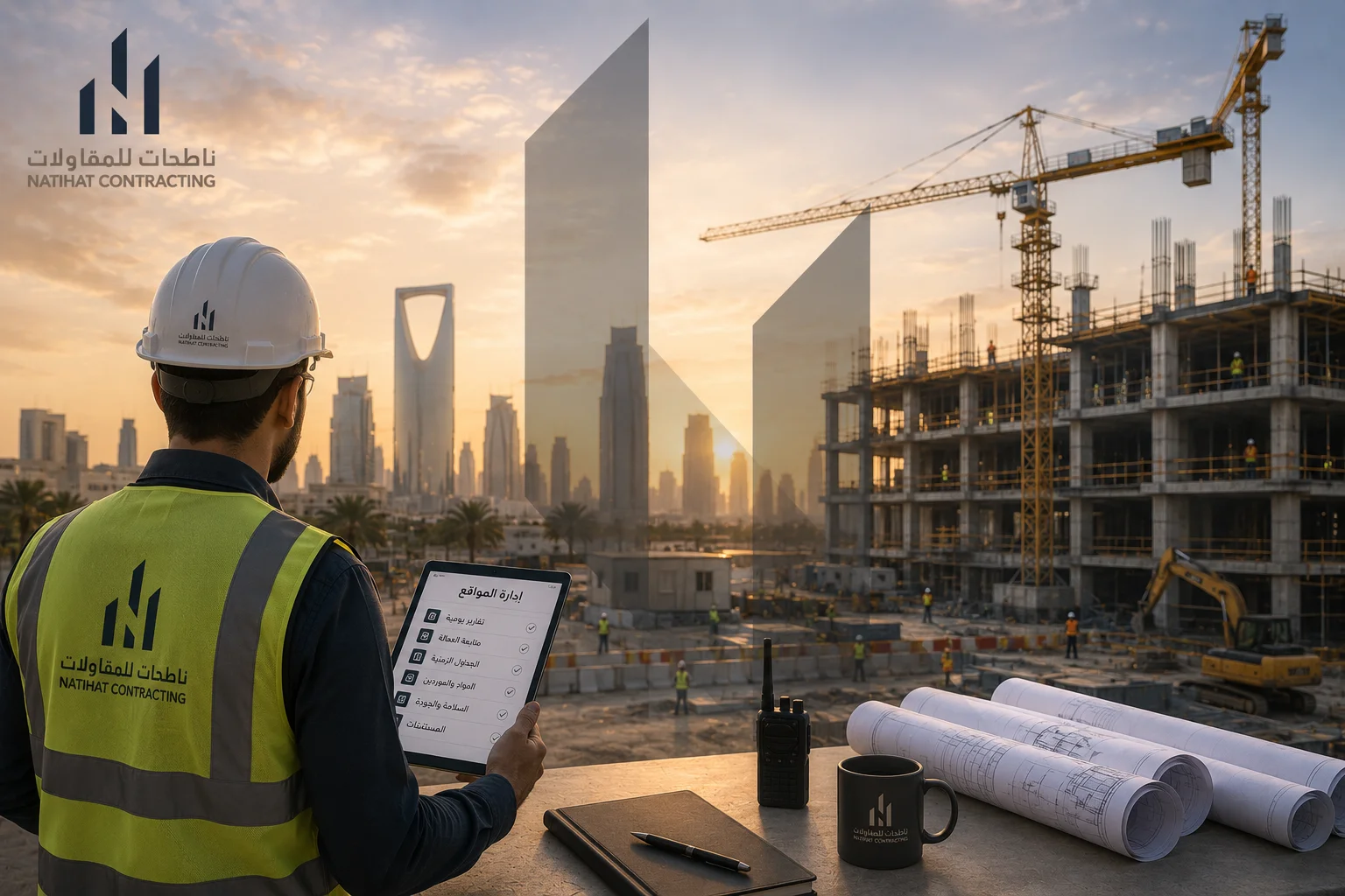 إدارة المواقع الإنشائية في الرياض | شركة الناطحات للمقاولات